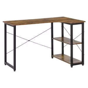 Image of HOMCOM L Shaped Computer Desk Study Workstation With 2 Shelves Steel Frame Wood Finish
