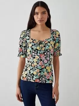 image of Dorothy Perkins Sweetheart Tie Detail Printed Top - Multi, Size L, Women