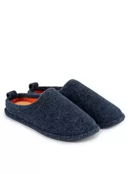 Image of Totes Isotoner Isotoner Felt Mule Slippers with Contrast Lining & Sock - Navy, Size 11, Men