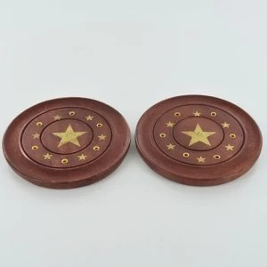 image of Pentagram Brass Inlay Incense Plates 10cm Set of 2