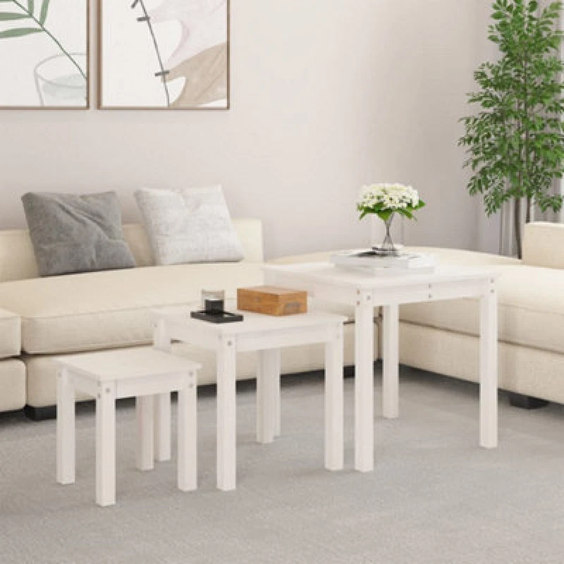 Image of Vidaxl Nesting Tables 3 Pcs White Solid Wood Pine, White 824974