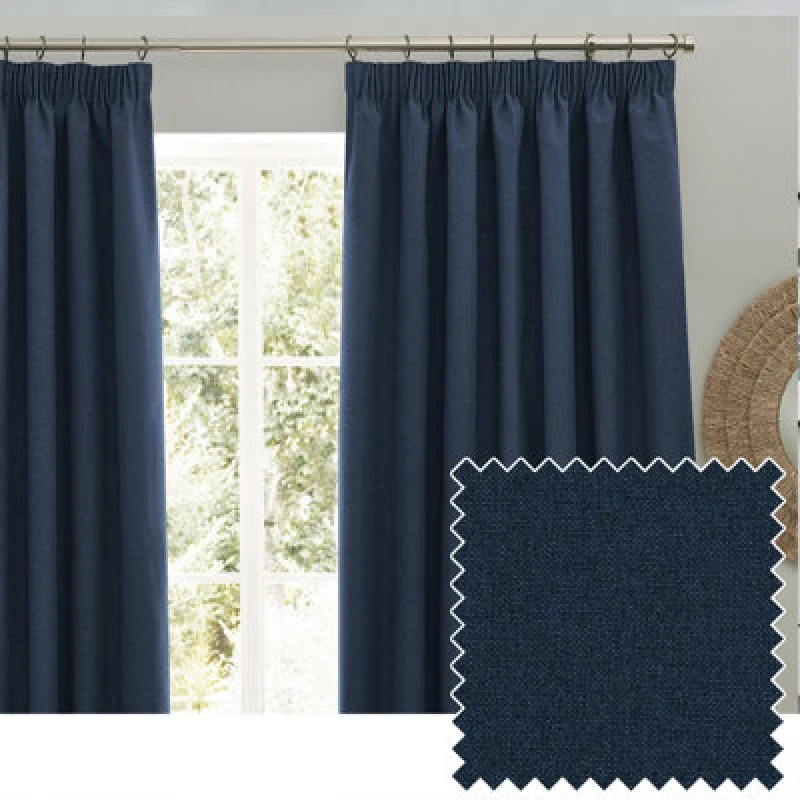 Image of Furn Furn Dawn Blackout Pencil Pleat Curtain Pair in Dark Blue Size: 117cm width x 137cm drop Dark Blue 117cm width x 137cm drop Unisex 502553285425