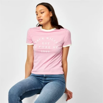 Image of Jack Wills Blackmore Flocked Logo T-Shirt - Pink