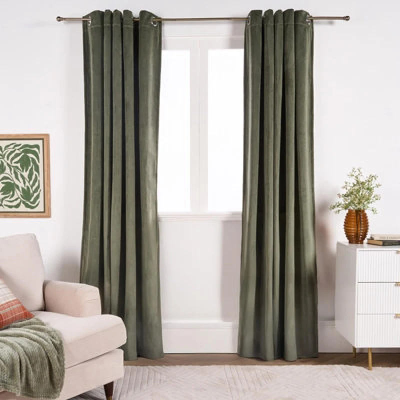 Image of OHS OHS Thermal Matte Velvet 2 Pair Ready Made Eyelet Curtains in Green Size: 168cm width x 183cm drop Green 168cm width x 183cm drop Unisex 5027434