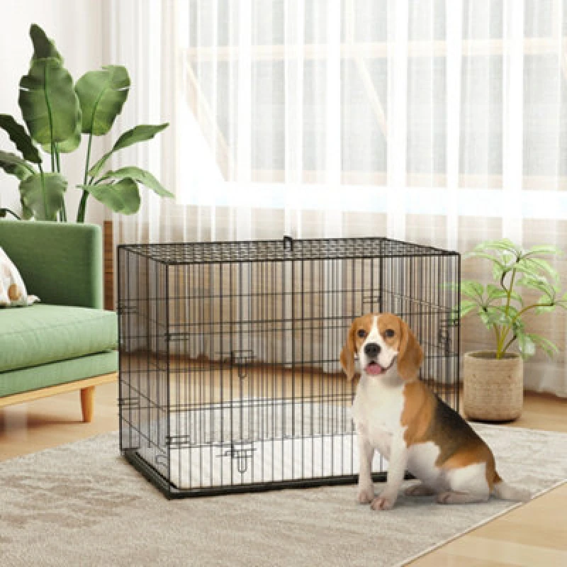 Image of PawHut Dog Crate with Two Doors, Tray, Soft Cushion, for Large Dogs, Black - Pawhut 5061025093199