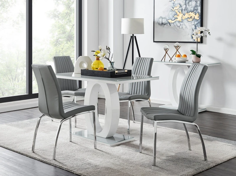 Image of FurnitureboxUK FurnitureboxUK Giovani 4 Grey Dining Table & 4 Isco Chairs Grey One Size Unisex 5056542650314