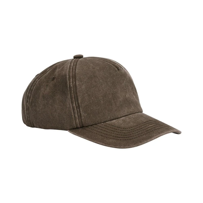 Image of Beechfield Beechfield Men Vintage Washed 5 Panel Relaxed Fit Baseball Cap in Brown Brown One Size Male 5063527159403