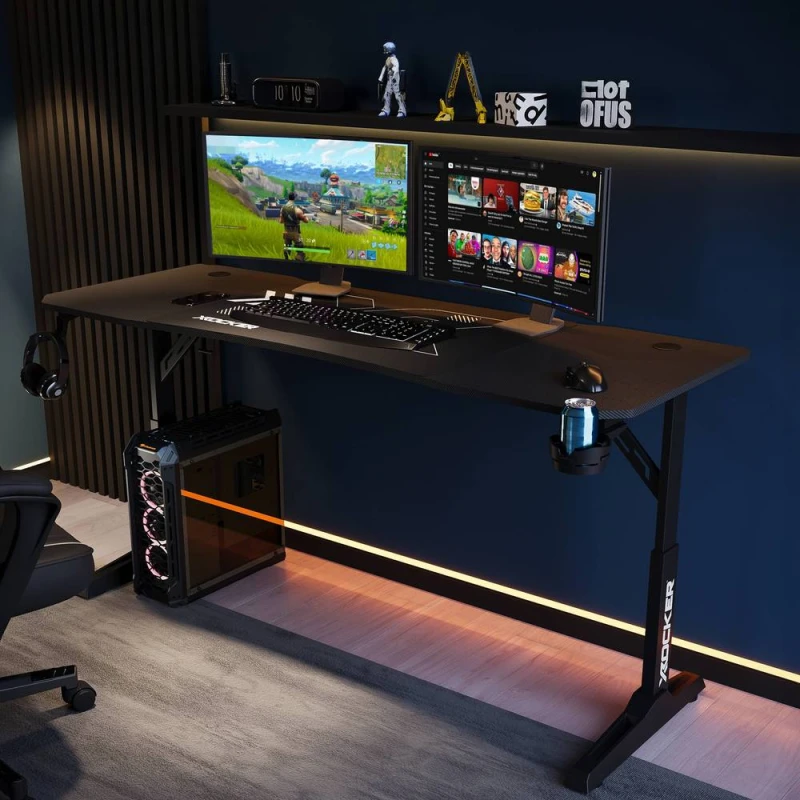 Image of X Rocker Cougar XL 160cm Height Adjustable Gaming Desk with Mousepad - Black Unisex