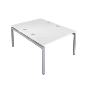 Image of Telescopic Sliding 8 Person Bench with Cut Out and Silver Frame - 1200mm - White