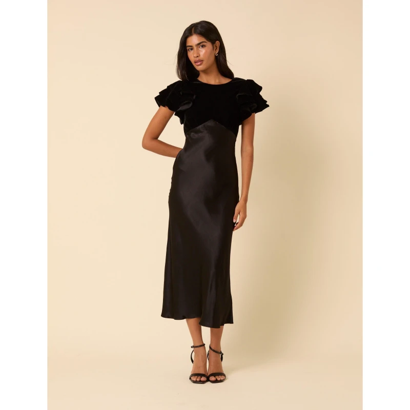 Image of Nobodys Child Lola Velvet Mix Midi Dress Black female 8 (XS)