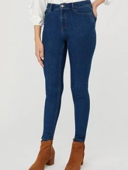 Monsoon Iris Skinny Cotton Short Length Jeans - Blue, Size 8, Women