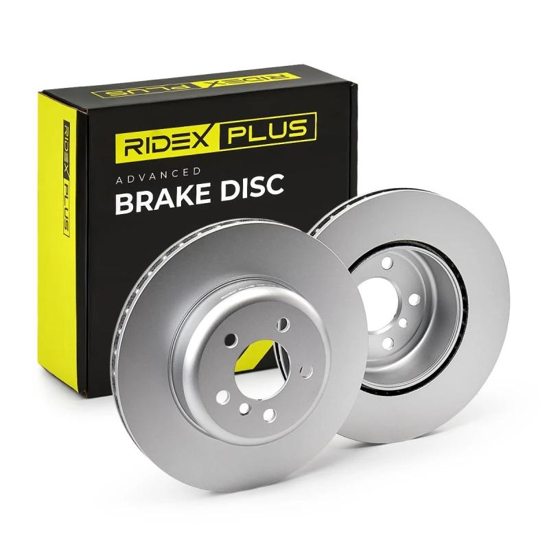 Image of RIDEX PLUS 82B1473P Brake disc Rear Axle, Vented, Grey Cast Iron, Coated, High-carbon, without bolts/screws Grey Cast Iron Brake Disc (82)