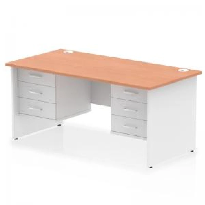 Image of Impulse Impulse 1600 x 800mm Straight Office Desk Beech Top White Panel End Leg with 2 x 3 Drawer Fixed Pedestal MIRDP16FP3FP3BCHWHT