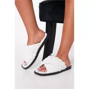 Image of I Saw It First White Plaited Padded Upper Square Toe Cross Over Flat Sandals - White