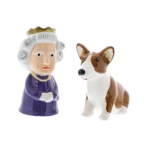 Image of Queen and Corgi Ceramic Salt and Pepper Set