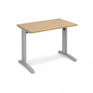 image of TR10 Straight Desk 1000mm x 600mm - Silver Frame Oak Top