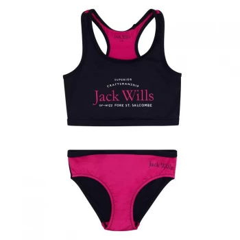 image of Jack Wills Kids Girls Script Bikini Swim Set - Beetroot Purple