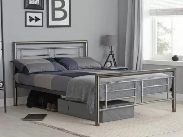 Image of ASC Maya 5ft King Size Chrome and Nickel Metal Bed Frame