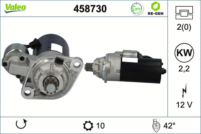 Image of VALEO 458730 Starter motor VALEO RE-GEN REMANUFACTURED 2,2kW, 12V, Number of Teeth: 10 Starter (2)