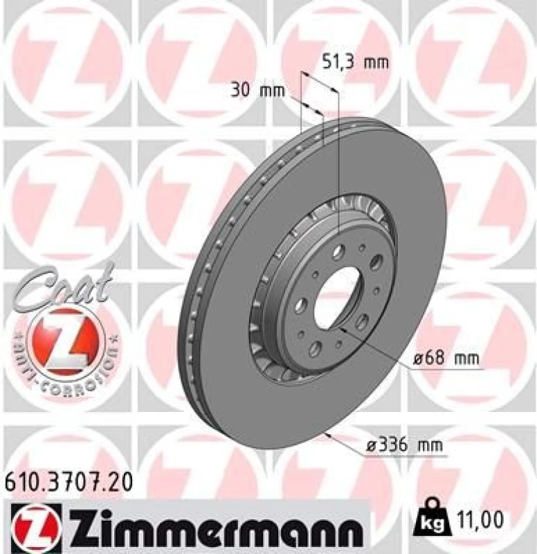 Image of ZIMMERMANN Brake disc ZIMMERMANN 610.3707.20