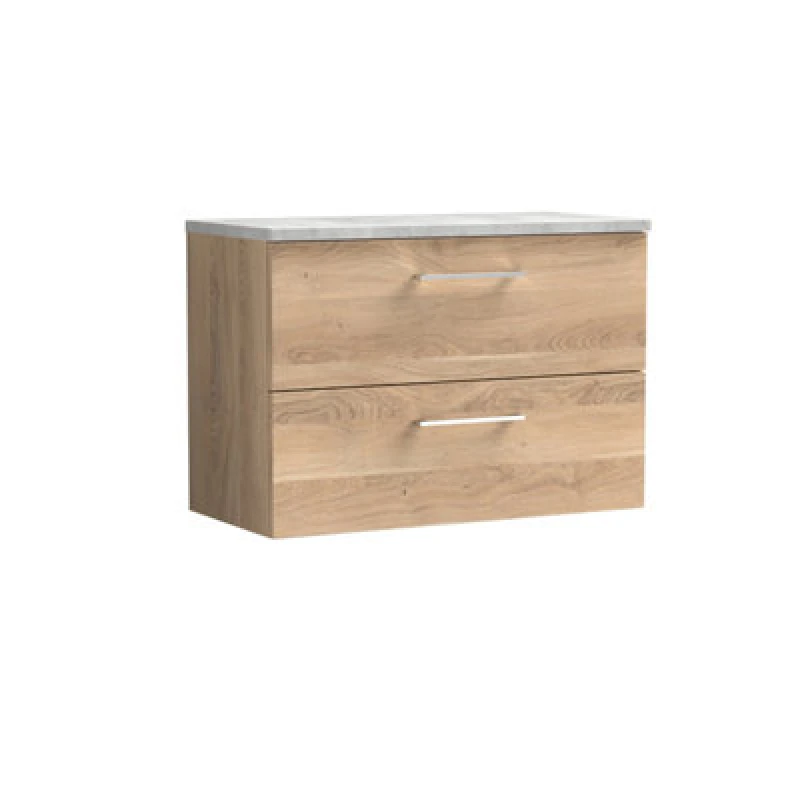 Image of Nuie Arno Wall Hung 2-Drawer Vanity & Bellato Grey Laminate Worktop, Stylish Counter Top Vanity Unit In Bleached Oak, 800mm