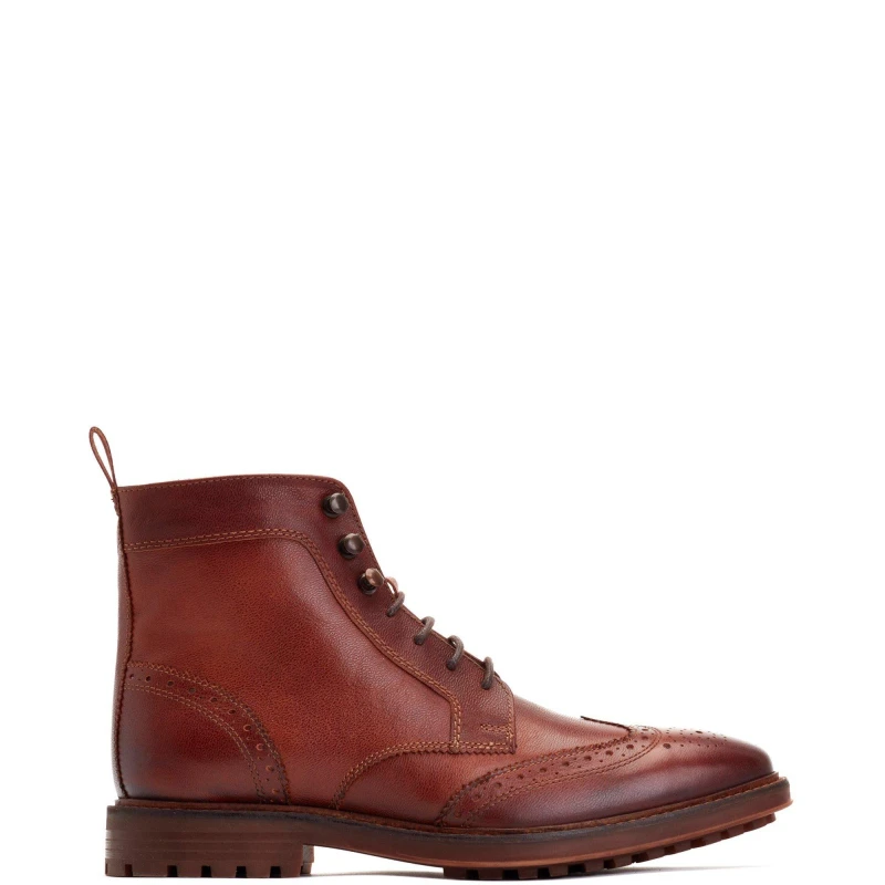Image of Base London Mens Hemlock Leather Lace Up Brogue Boots UK Size 7 (EU 41) TAN BAS372-TAN-7