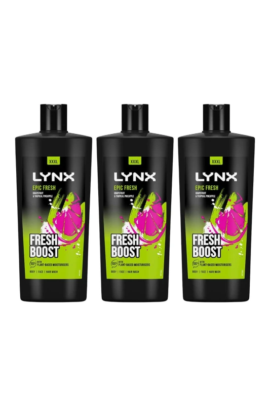 Image of Lynx Epic Fresh 'Shower Gel' Pineapple Scent 700ml 3 Pack Blue male