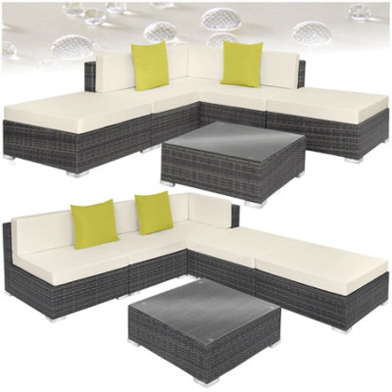 Image of Tectake Garden Furniture Set Paris - Modular Corner Sofa Set With Coffee Table, Thick Cushions - Grey