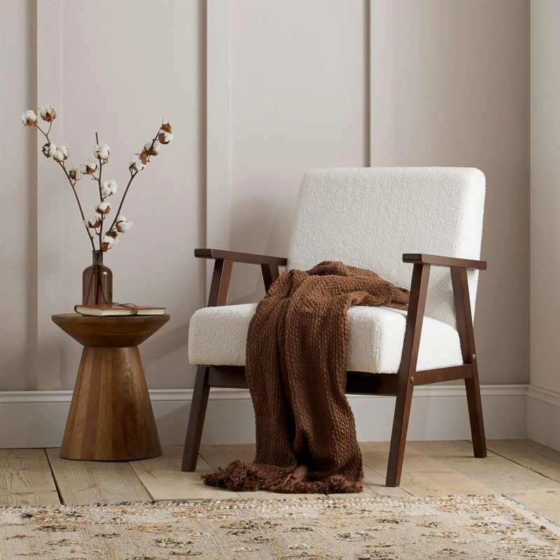 Image of Birlea Ellwood White Boucle and Walnut Accent Chair
