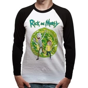 image of Rick And Morty - Portal Mens Small Long Sleeved Baseball T-Shirt - White