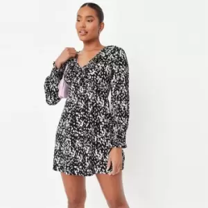 Missguided Woven Frill Tea Dress Animal - Black