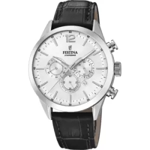 image of Mens Festina Chronograph Black Leather Strap Watch