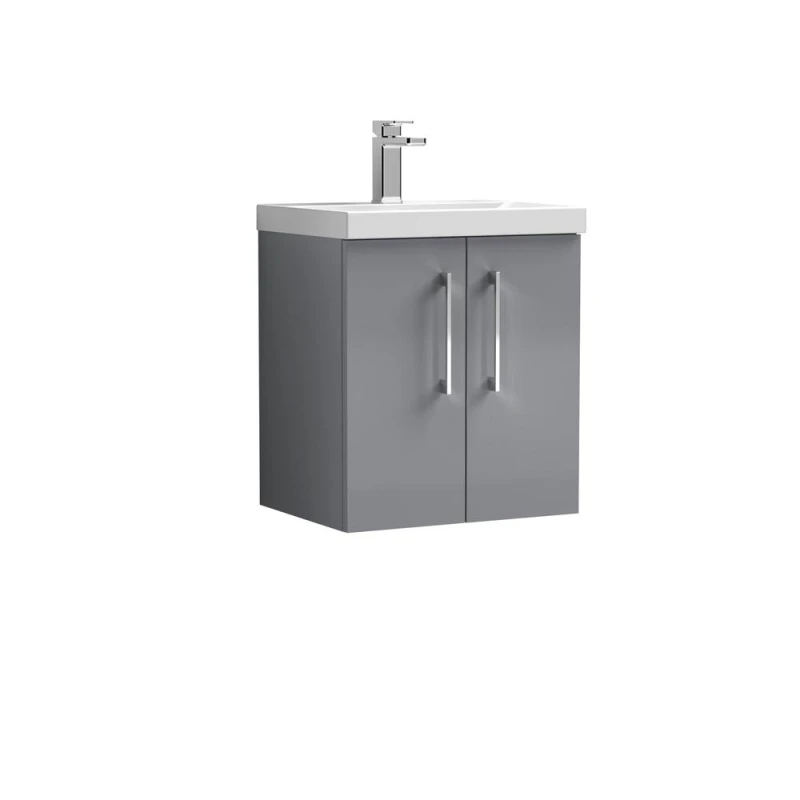 Image of Balterley Modern Bathroom 2 Soft Close Door Wall Hung Vanity Unit & Rectangular Mid-Edge Basin, Satin Grey, 500 mm in Grey Grey Unisex