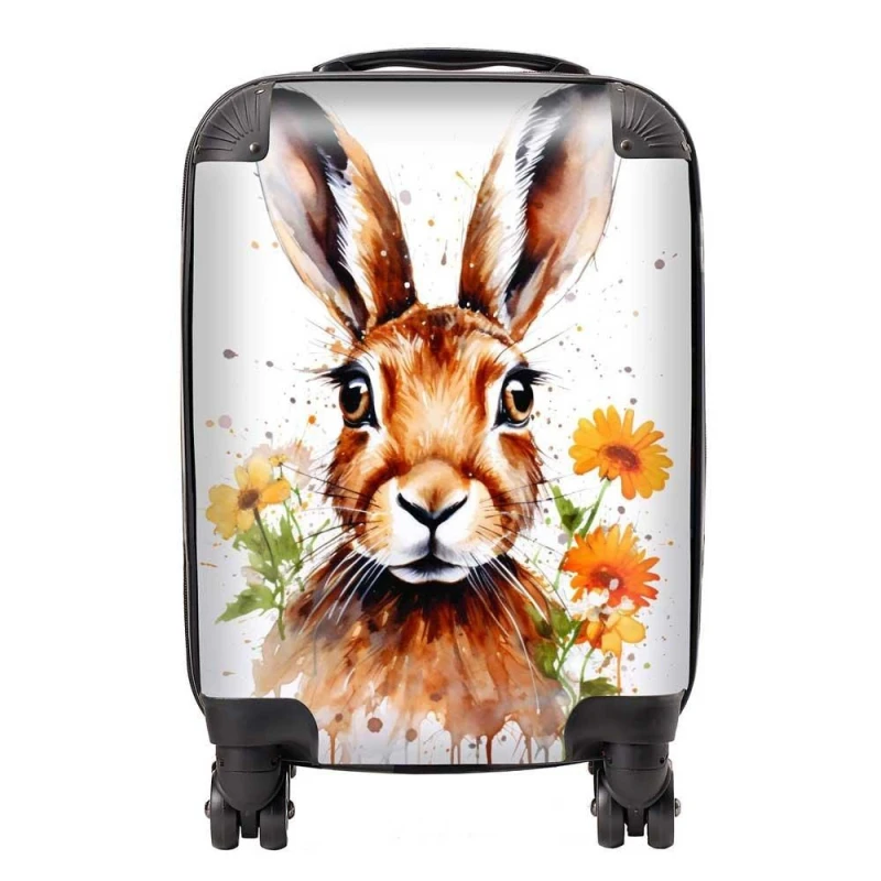 Image of Warren Reed - Designer Watercolour Hare & Daisies Suitcase in Orange Size: Large Orange Unisex Large