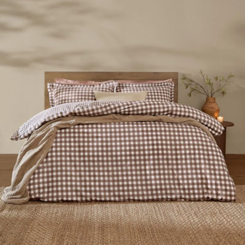 Image of Yard Barton Gingham Check Duvet Cover Set, Chocolate, Single