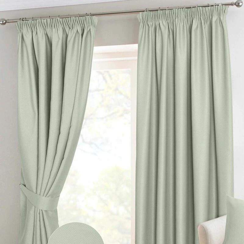 Image of Homescapes Herringbone Blackout Curtains Pair Pencil Pleat Ivory
