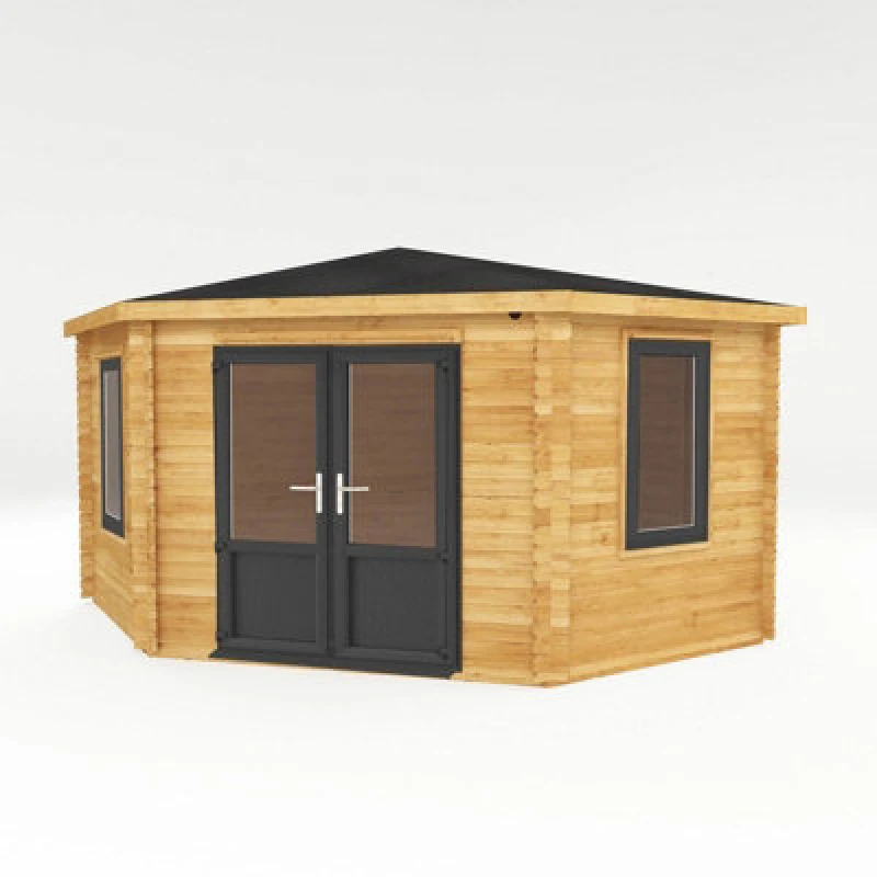 Image of Mercia 4 X 4 M Corner Cabin With Upvc Windows And Doors - 44mm - Timber - L415.1 X W409.3 X H286.8cm - Brown