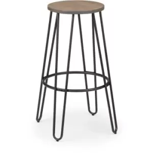 Image of SUE - Black Steel Bar Stool Solid Elm Seat Hair Pin Legs - Set Of 2
