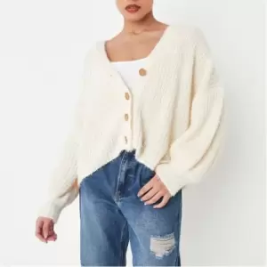 image of Missguided Petite Fluffy Knit Cardigan - White