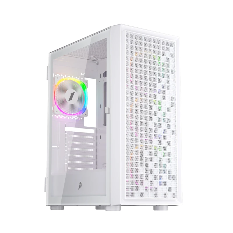 Image of 1st Player Go6-WH-4FS1 Tempered Glass Mid Tower Gaming Case - White with RGB Fans GO6-WH-4FS1-W