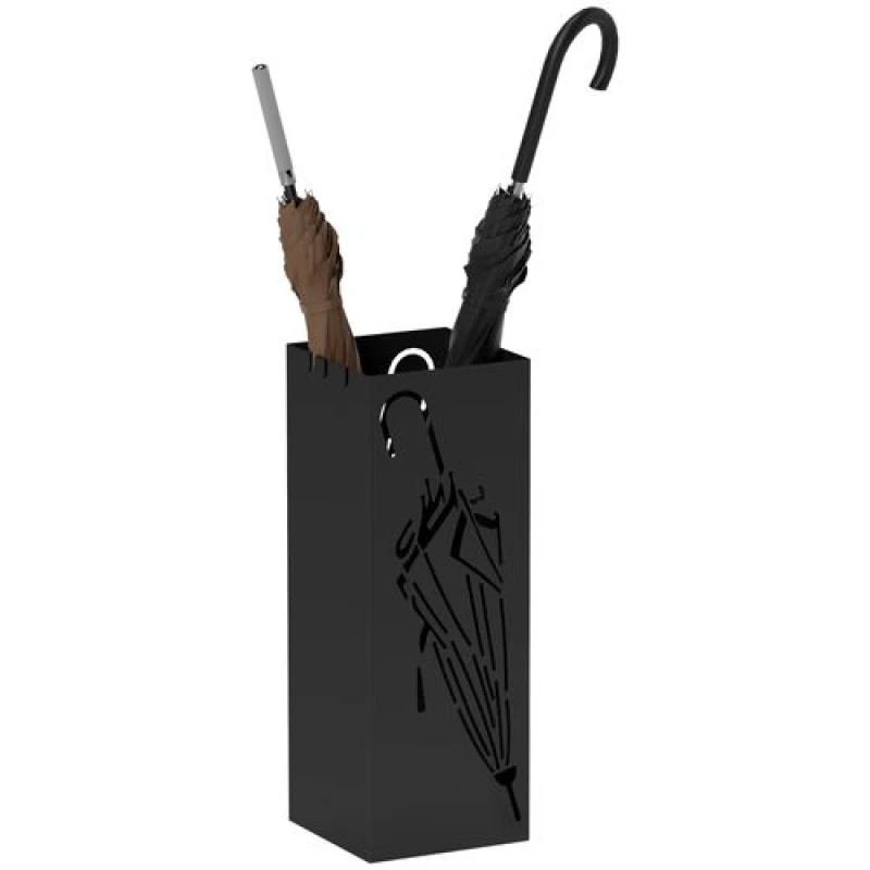 Image of HOMCOM Square Umbrella Holder with Hooks and Water Tray for Entryway Black Black