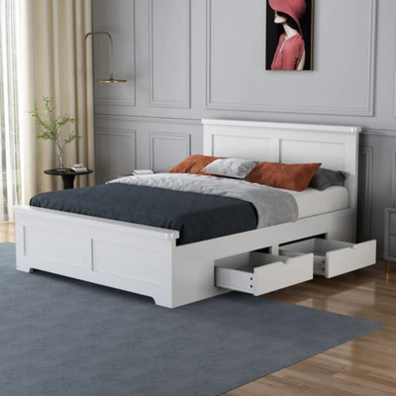 Image of Flintshire Conway White 4 Drawer Wooden Bed Frame - 4ft6 Double