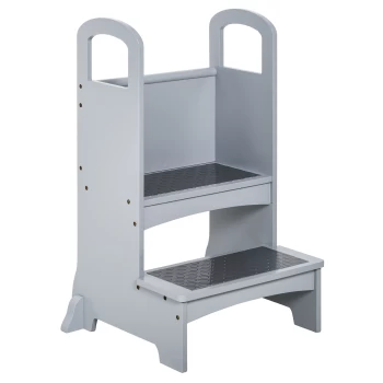Image of HOMCOM Kitchen Helper Step Stool with 2 Steps & Handles Suitable for Children Learning Tower for Kids and Toddlers, Footstool, Grey