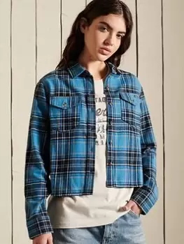 Image of Superdry Heritage Cropped Check Shirt - Blue Size 10, Women