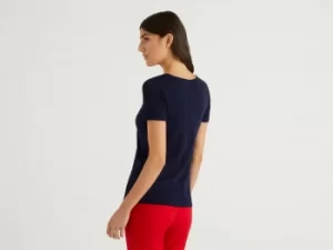 Image of Benetton, T-Shirt In 100% Cotton With Glitter Print Logo, taglia XS, Dark Blue, Women