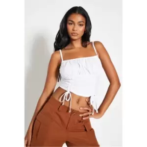 Image of I Saw It First White Ruched Front Tie Detail Strappy Vest - White