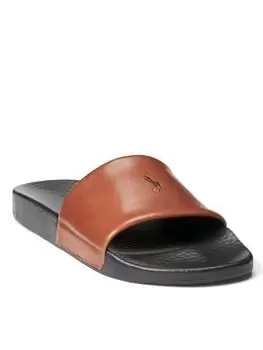 Image of Polo Ralph Lauren Leather Polo Slides, Dark Brown, Size 10, Men