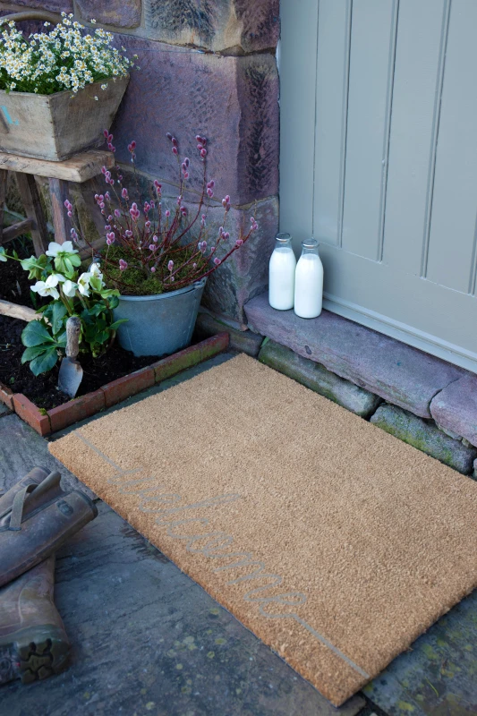 Image of Artsy Mats Grey Welcome Country Doormat - 90 x 60cm Beige unisex