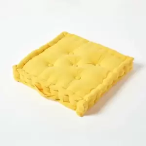 Image of Cotton Yellow Floor Cushion, 50 x 50cm - Yellow - Homescapes