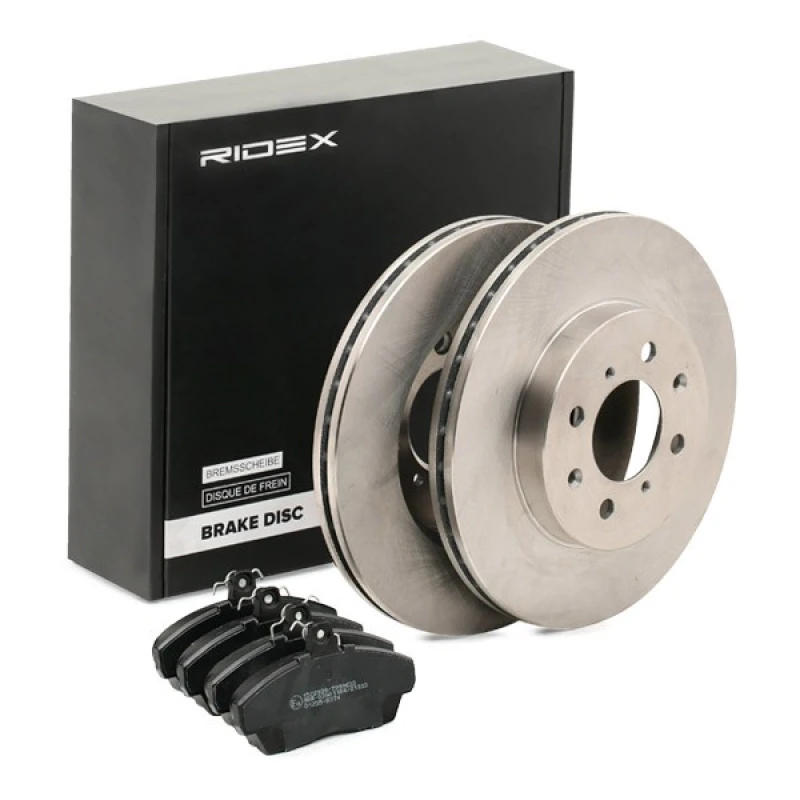 Image of RIDEX 3405B0147 Brake disc and pads set Front Axle, Brake Disc Type: Vented Brake Set,disc brakes (3405)